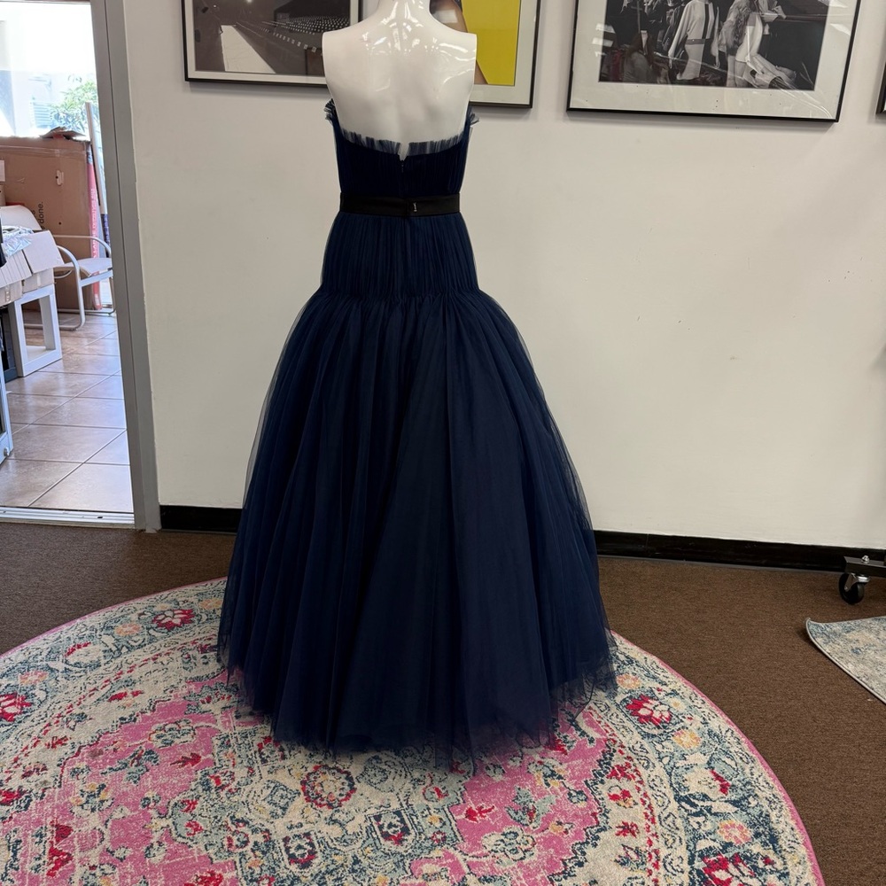 Zac Posen Navy Blue Strapless Tulle Maxi Gown - Picture 9 of 12
